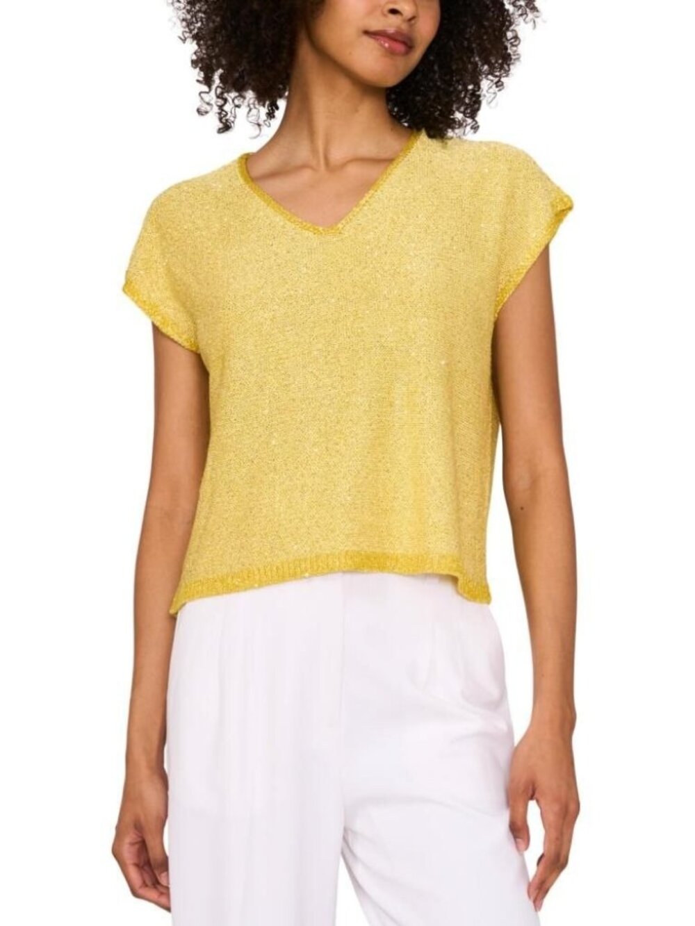 $69 Vince Camuto Women's Shine V-Neck Cap-Sleeve Sweater - Golden Pear Size XS